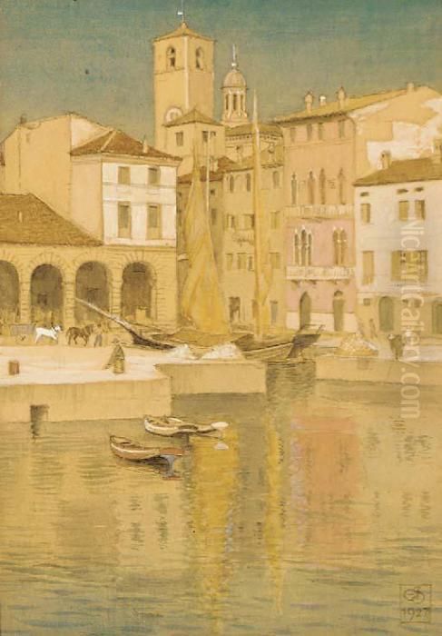 Harbour View Oil Painting by Joseph Edward Southall