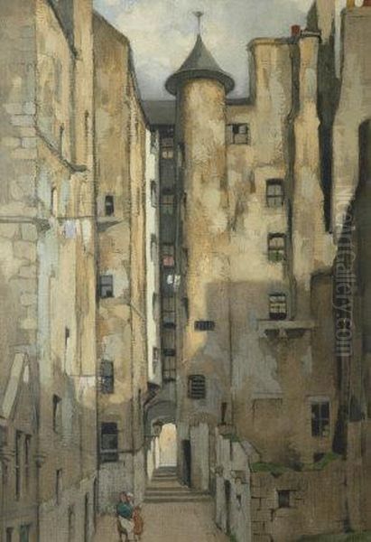Edinburgh Street Scene Oil Painting by John Guthrie Spence-Smith