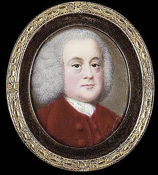 A Gentleman Wearing Red Coat, Matching Waistcoat And White Stock Oil Painting by Gervase Spencer