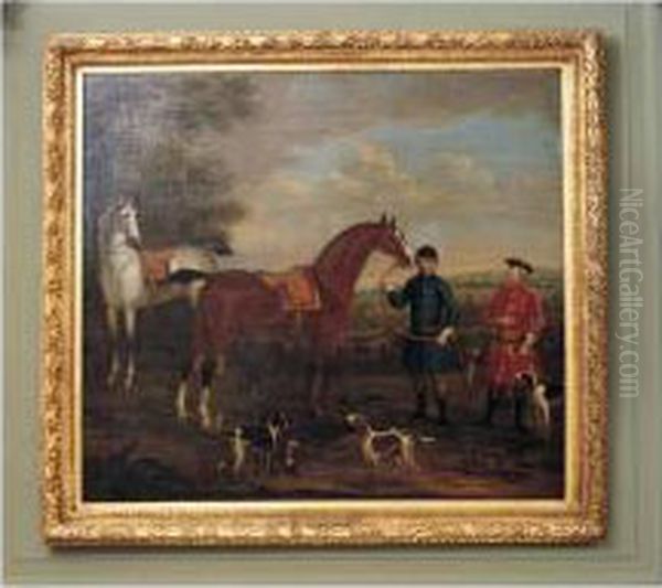 A Bay And A Grey Hunter In A 
Landscape, Belonging To Thomas Watson, 3rd Earl Of Rockingham 
(1715-1746) Oil Painting by James Seymour And Thomas Spencer