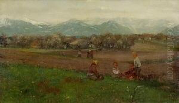 Oberbayerische
 Vorgebirgslandschaft Oil Painting by Johann Sperl