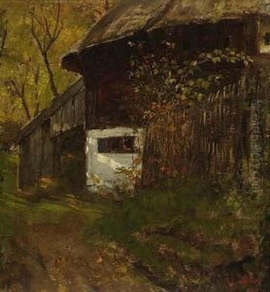 Oberbayerisches
 Bauernhaus Oil Painting by Johann Sperl