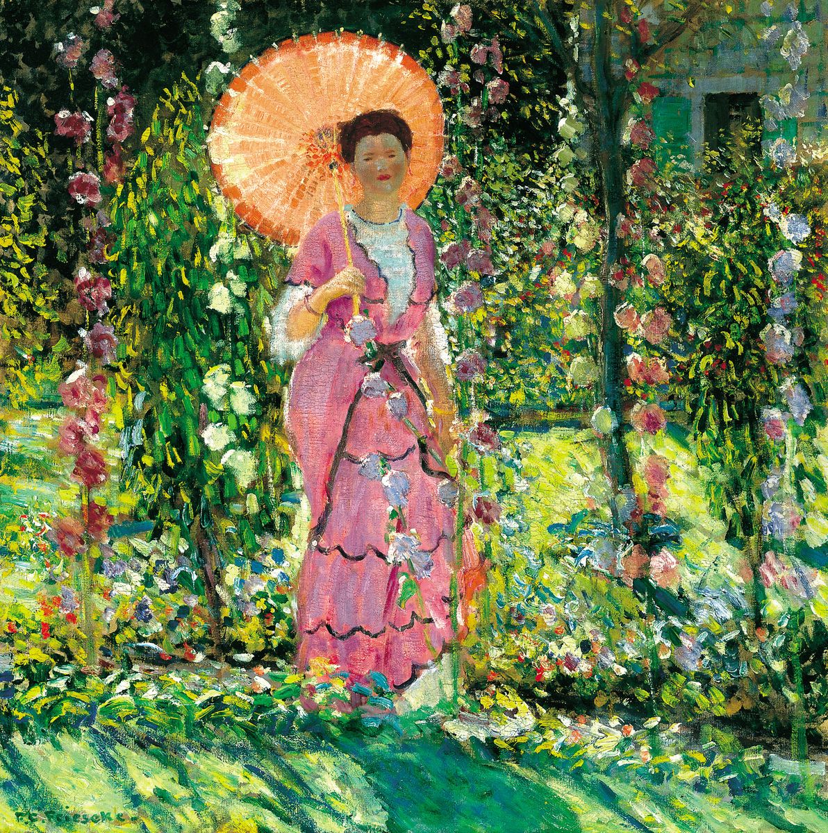 Hollyhocks Oil Painting by Frederick Carl Frieseke
