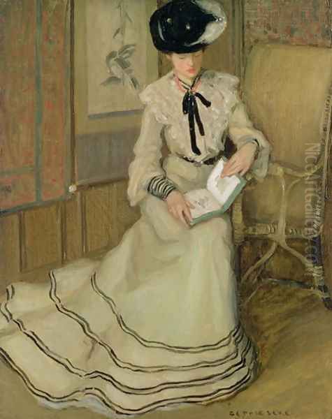 Girl Reading, c.1903-04 Oil Painting by Frederick Carl Frieseke