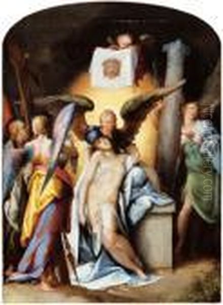 Cristo Circondato Dagli Angeli E Dai Simboli Della Passione Oil Painting by Bartholomaeus Spranger