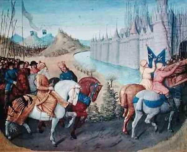 Entry of Louis VII c 1120-80 King of France and Conrad III 1093-1152 King of Germany into Constantinople during the Crusades Oil Painting by Jean Fouquet