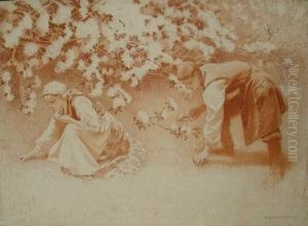 Piosenka Wiejska Oil Painting by Piotr Stachiewicz