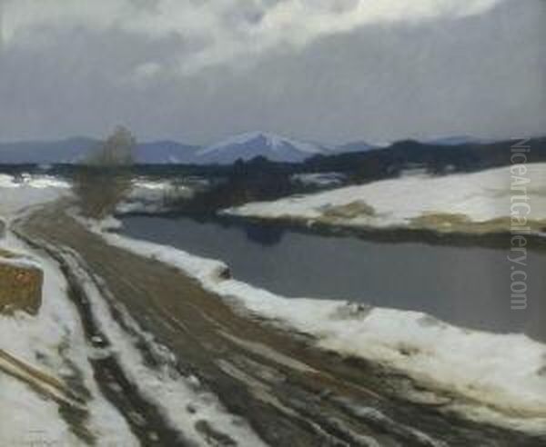 Spatwinterliche
 Flusslandschaft. Oil Painting by Albert Stagura