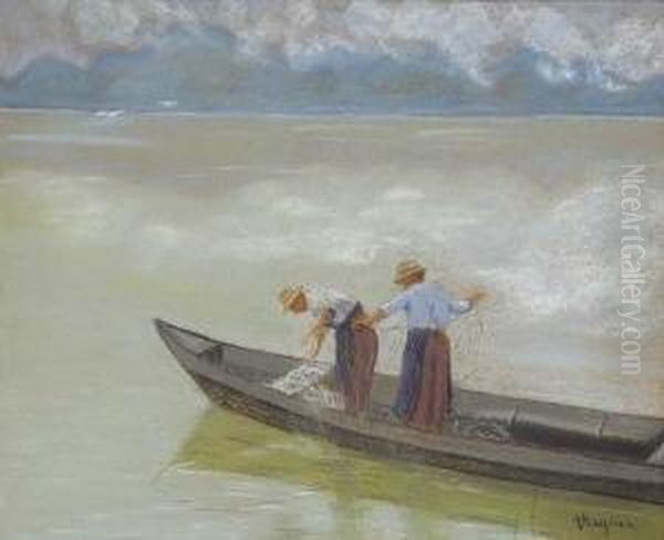 Fischer Beim Einholen Des
 Netzes. Oil Painting by Albert Stagura