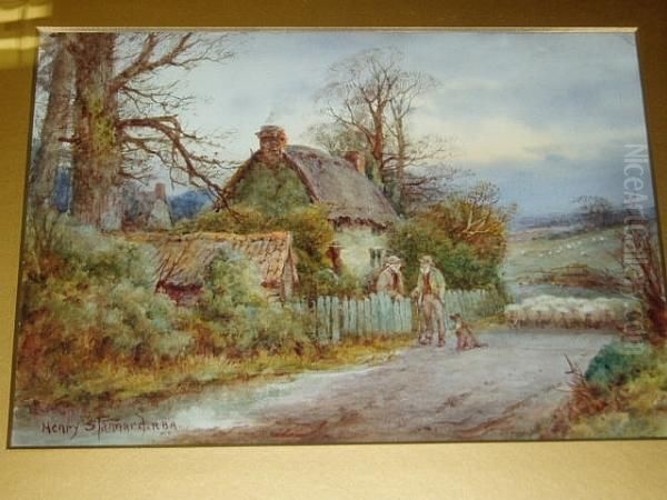 Conversation At The Cottage Gate Oil Painting by Henry Stannard