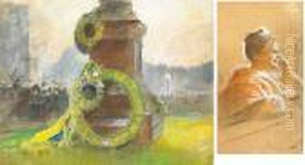 War Memorial With Wreaths Oil Painting by Robert Ponsonby Staples