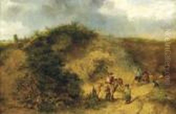 A Gypsy Encampment Oil Painting by Arthur J. Stark