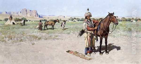 Saddling Up Oil Painting by Henry Farny