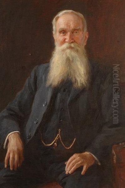 'joseph King', Three Quarter 
Portrait Of An Elderly Industrialist, Seated In An Armchair, Wearing A 
Suit And Waistcoat With A Gold Albert Oil Painting by Frederick Stead