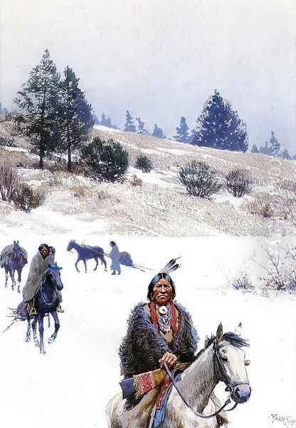 Indians in Winter - Moving Camp Oil Painting by Henry Farny