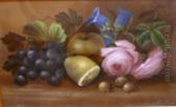 Still Life Fruits & Flowers In A Gilt Frame Oil Painting by Edwin Steele