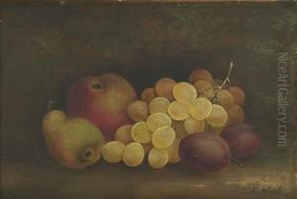 Still Life With Fruit. Signed Lower Right E. Steele. Oil Painting by Edwin Steele