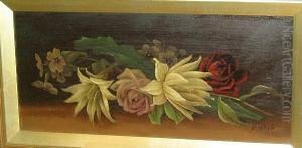 Still Life Of Roses And Lilies; 
Another Similar; And Another, Still Life Of Orange, Peaches And Grapes Oil Painting by Edwin Steele