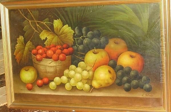 Still Life Of Grapes, Peaches, 
Foliage And Black Vase, And Another, Still Life Of Apples, Grapes, Pear,
 Cherries And Foliage Oil Painting by Edwin Steele