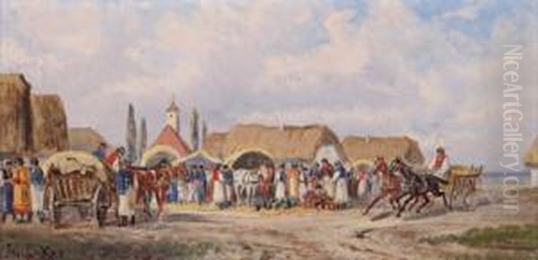 Ungarischer Pferdemarkt Oil Painting by Alfred Steinacker