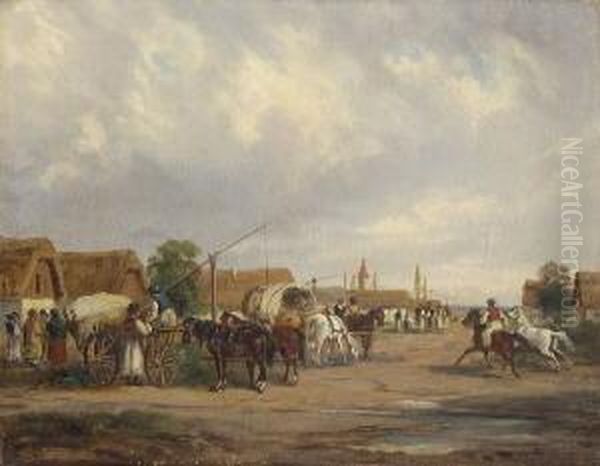Bauernmarkt In Der
 Puszta. Oil Painting by Alfred Steinacker