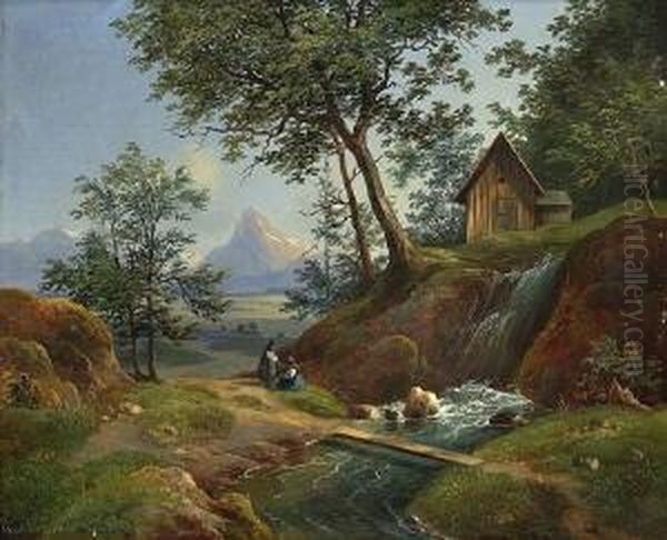Gebirgslandschaft Mit
 Waldbach. Oil Painting by Wilhelm Steinfeld