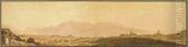 Un Panorama Du Lac Leman Avec 
Yvoire Et Des Montagnes Dans Le Fond,un Couple Au Premier Plan Oil Painting by Theophile Alexandre Steinlen