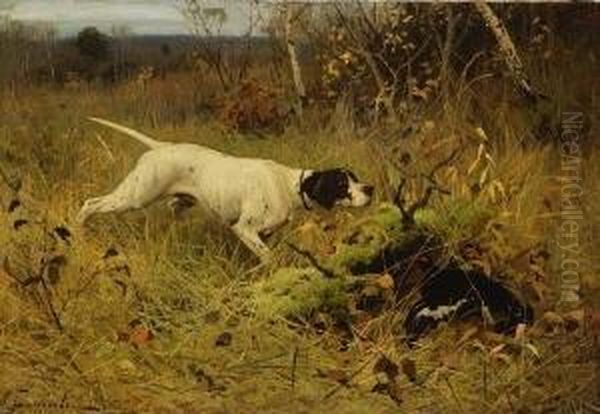 Vorstehhund Und Erlegtes
 Birkhuhn Oil Painting by Aleksi Stepanovich Stepanov