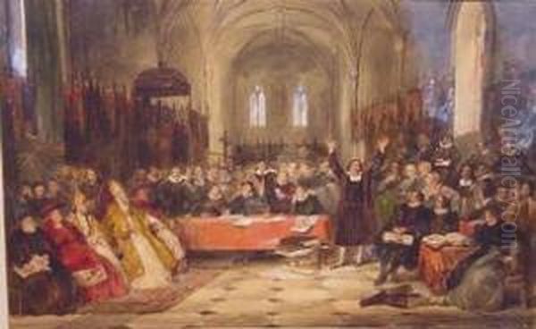 Christopher Columbus Before The 
Council Of Salamance, Explaininghis Views For The Discovery Of The New 
World Oil Painting by James Stephanoff