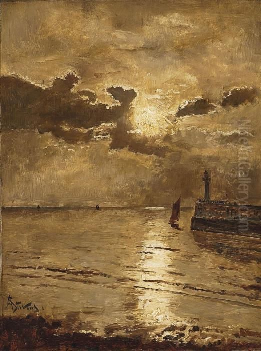 Evening By The Harbour Wall Oil Painting by Alfred Stevens