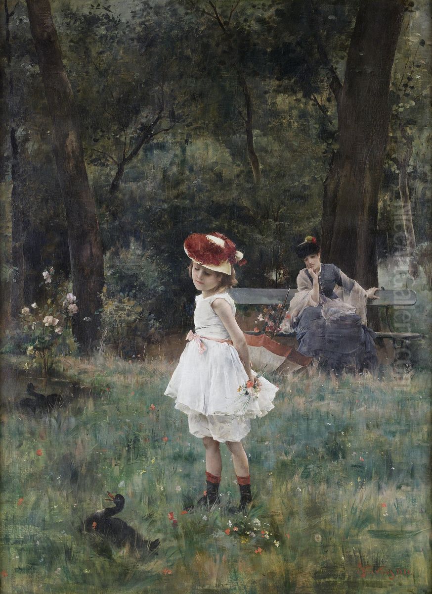 La Fillette Aux Canards Oil Painting by Alfred Stevens