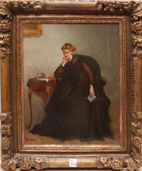 Interior Woman At
Vanity Desk Oil Painting by Alfred Stevens