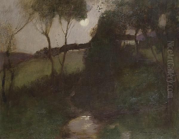 A Summer Moon Oil Painting by Robert Macaulay Stevenson
