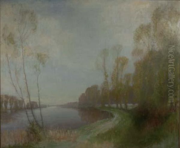River Landscape In Spring Oil Painting by Robert Macaulay Stevenson