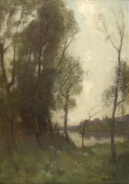 A Wooded River Landscape Oil Painting by Robert Macaulay Stevenson
