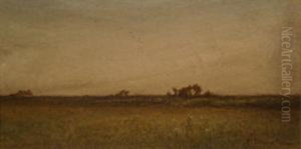 A Meadow With A Cottage In The Distance Oil Painting by William Stewart