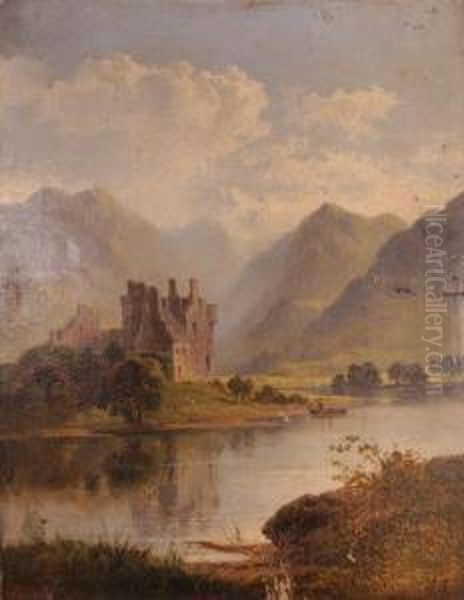 Escuela Inglesa.
Vista De Lago Y Castillo. Oil Painting by George Blackie Sticks