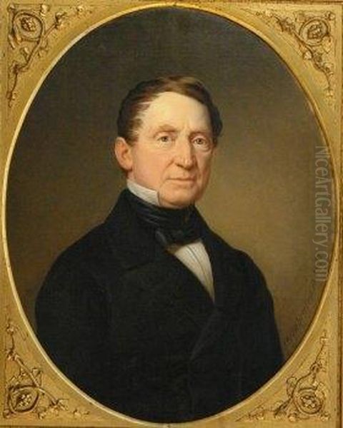Portrait Of A Man With Standing 
Collar. Bust-length Portrait From The Right. Signed And Dated Rechts: 
Stirnbrand P. 1858 Oil Painting by Franz Seraph Stirnbrand