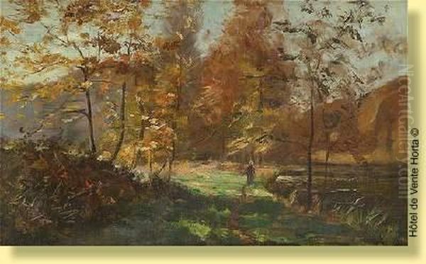 Promenade Au Bord De L'etang Oil Painting by Pieter Stobbaerts