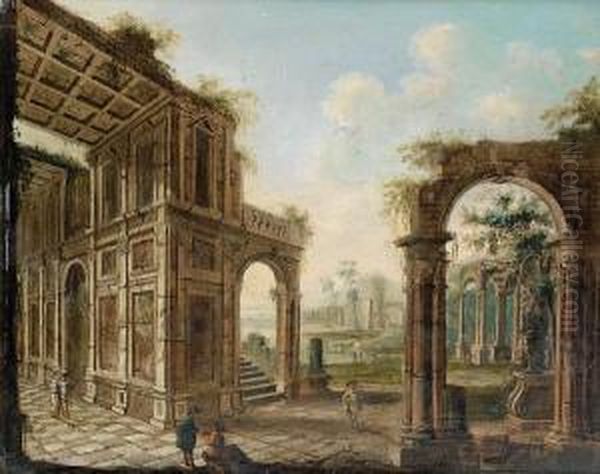 An Architectural
Capriccio Oil Painting by Christian Stocklin