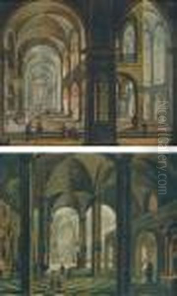 A Church Interior With Figures 
Praying And Conversing; And A Church Interior With Figures Praying At 
The Altar Of Saint Anthony Oil Painting by Christian Stocklin