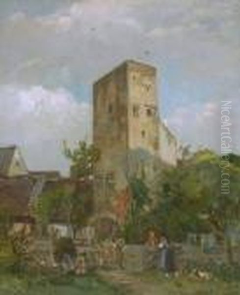 Plauderei An Der
 Stadtmauer. Oil Painting by Hermann Stockmann