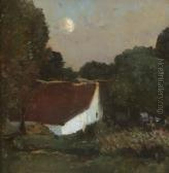 Mondnacht Uber
 Etzenhausen. Oil Painting by Hermann Stockmann