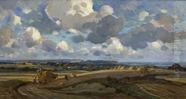 Heuernte Im Dachauer
 Land. Oil Painting by Hermann Stockmann