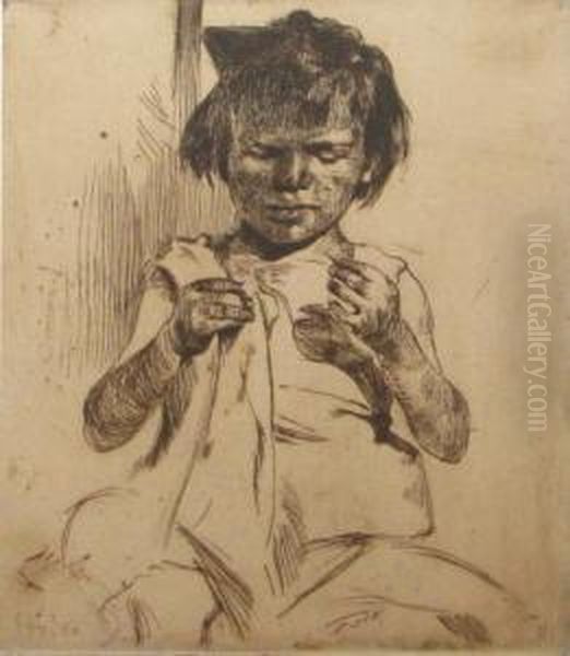 Fetita Cosnd Oil Painting by Dumitrescu Stoica