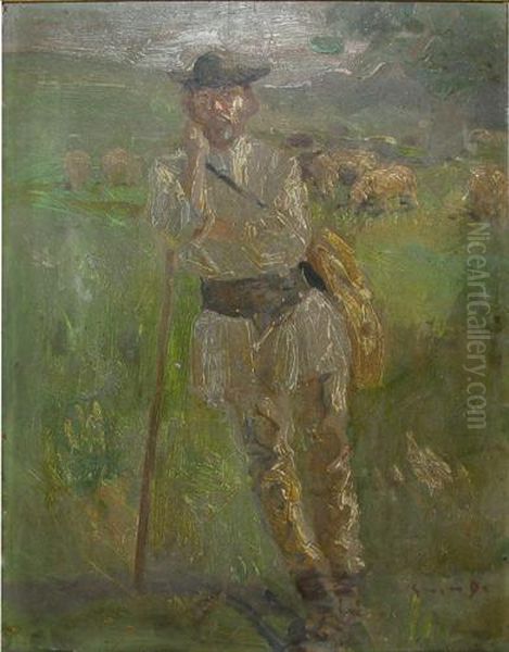 Ciobanas Oil Painting by Dumitrescu Stoica