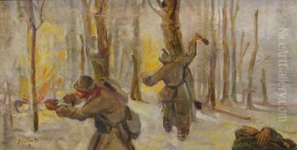 War Scene Oil Painting by Dumitrescu Stoica