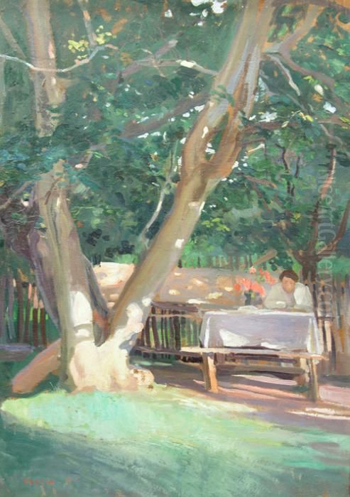 In The Garden Oil Painting by Dumitrescu Stoica