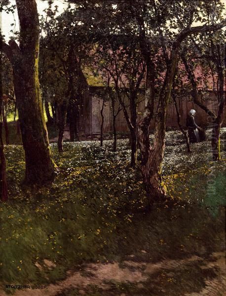 Bauerin Im Wald Oil Painting by Josef Stoitzner
