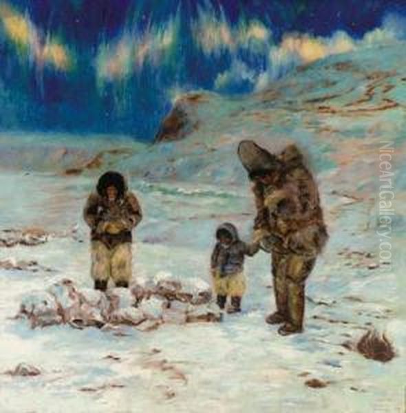 Innuit Mourners (aurora Borealis) Oil Painting by Frank Wilbert Stokes